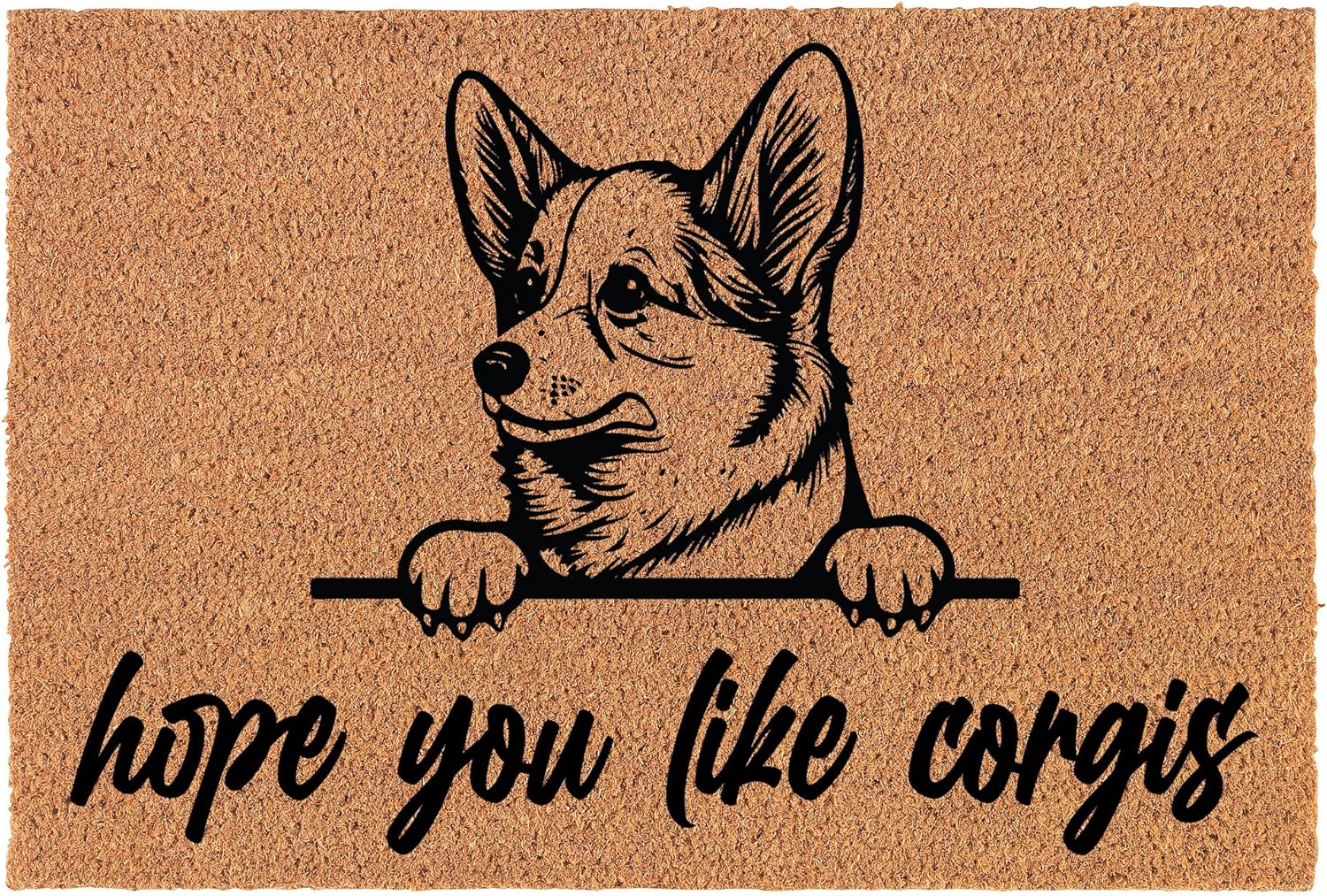 Welcome Doormat Coco Coir Door Mat Gift Hope You Like Corgis Peeking Corgi (30" x 18")