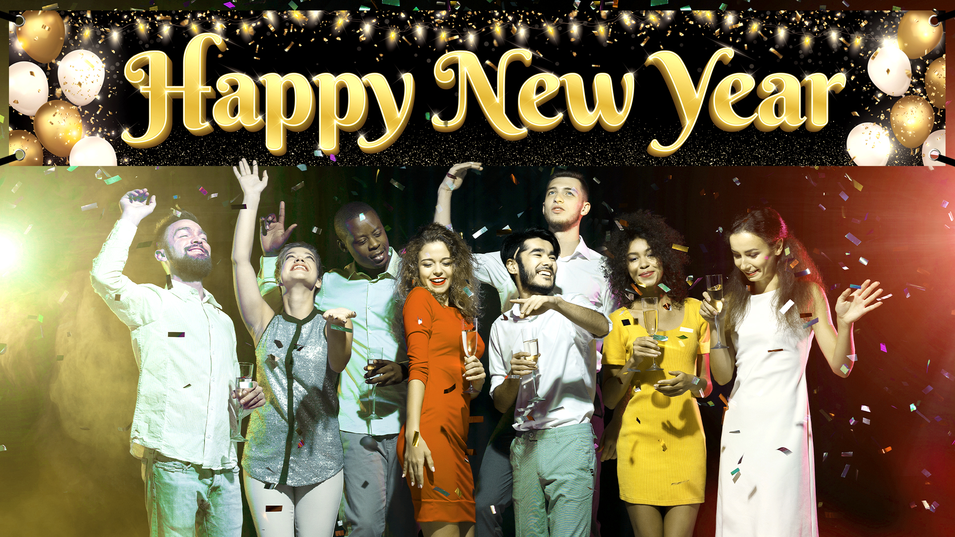YQUQWN Happy New Year Banner 2025 - 72x44 Inch Neon Party Backdrop, NYE Decorations