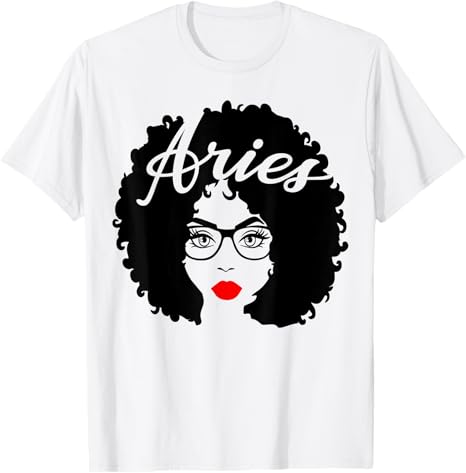 Black Queen Birthday Gifts Red Lips Afro Diva Aries Zodiac T-Shirt