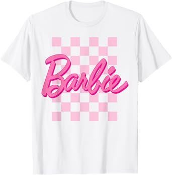 Barbie – Barbie Logo Checkered Background Short Sleeve T-Shirt For Women, Small