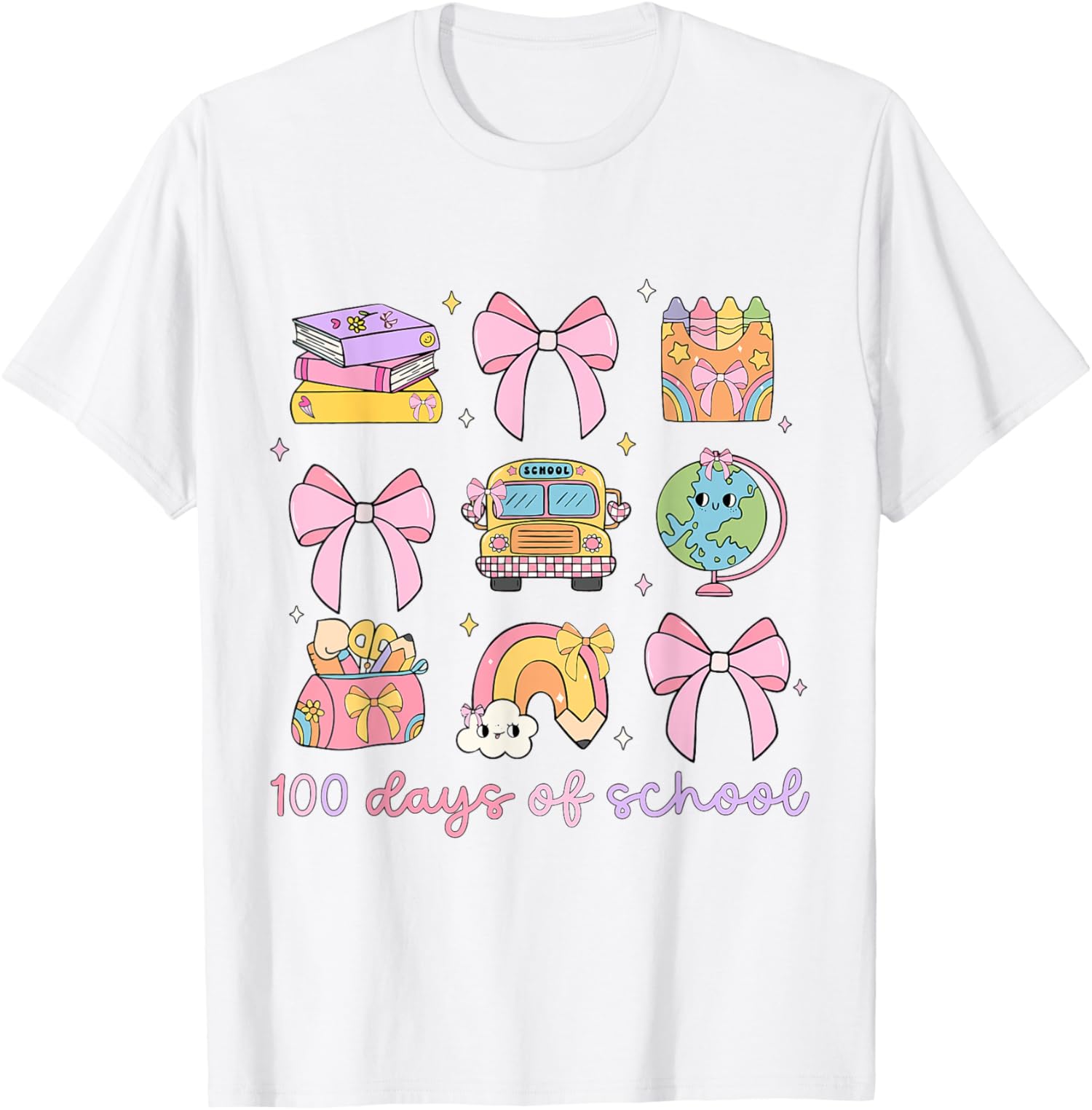 Coquette Bow 100 Days Of School Teacher Student Unisex T-Shirt - Picture 10 of 10