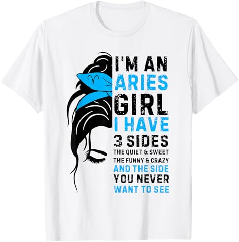 Aries Queen Aries Zodiac Sign Messy Bun Women Girls Ladies T-Shirt