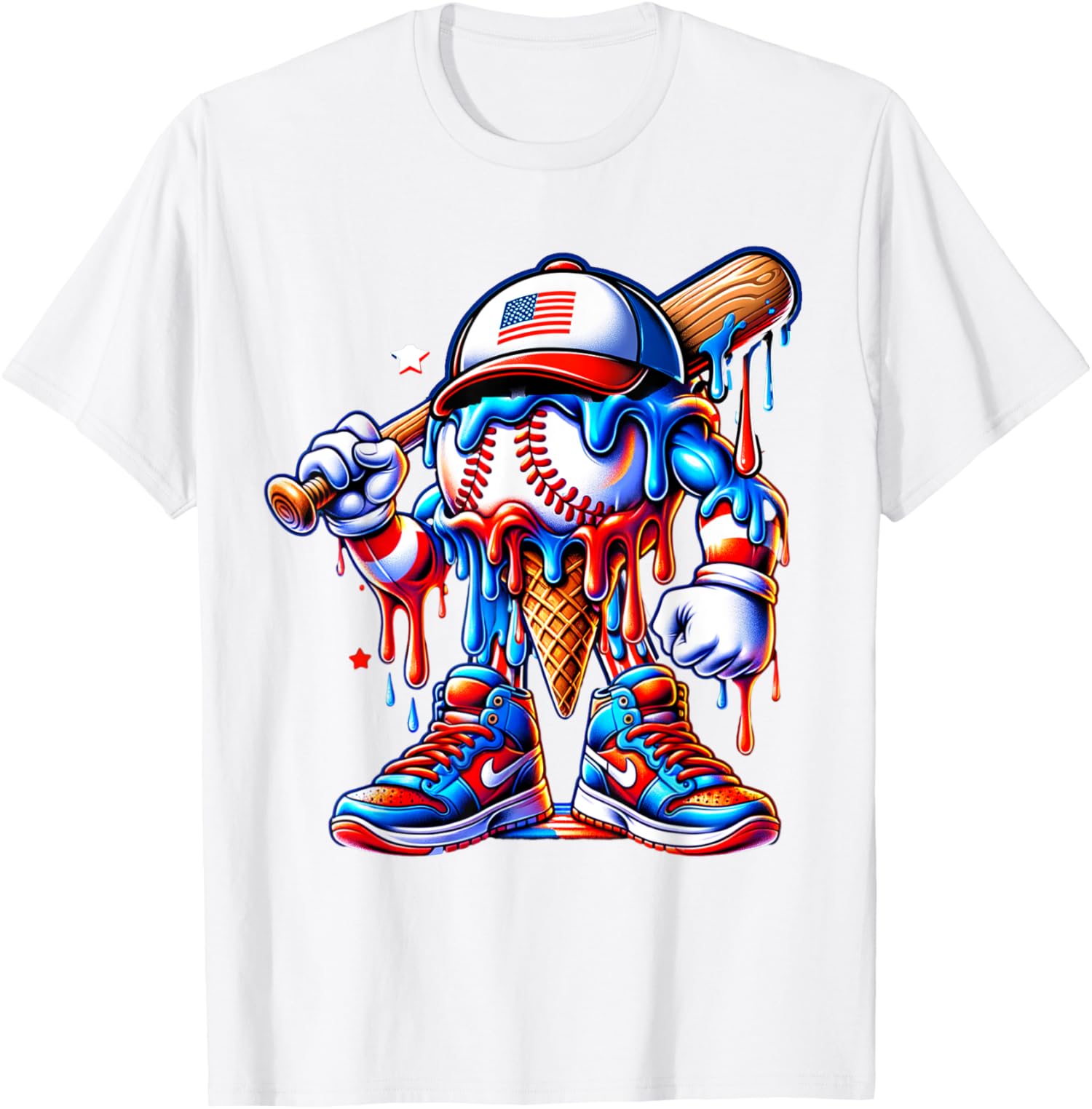 4th of July Red White and Blue Baseball Ice Cream Unisex T-Shirt - Picture 15 of 15