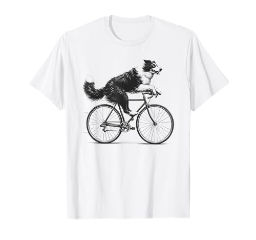 Border Collie Dog Riding a Bike Bicycle Biker Cycling T-Shirt