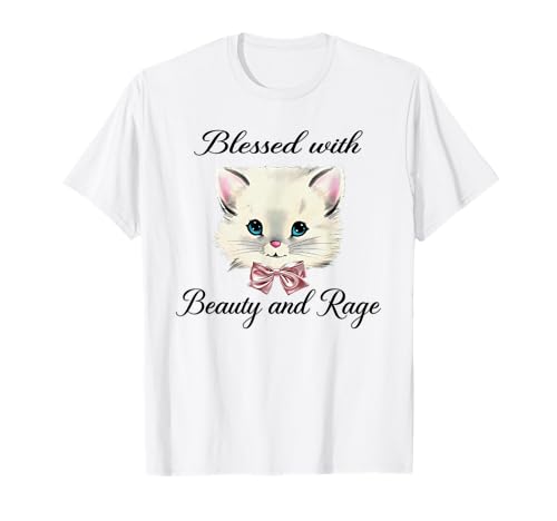 Blessed With Beauty And Rage Cute Lovely Cat Face Ribbon T-Shirt