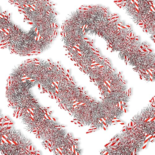 Guirnalda de oropel de Navidad de 50 pies, guirnaldas de oropel con purpurina de bastón y serpentinas de colores mixtos, adornos metálicos para