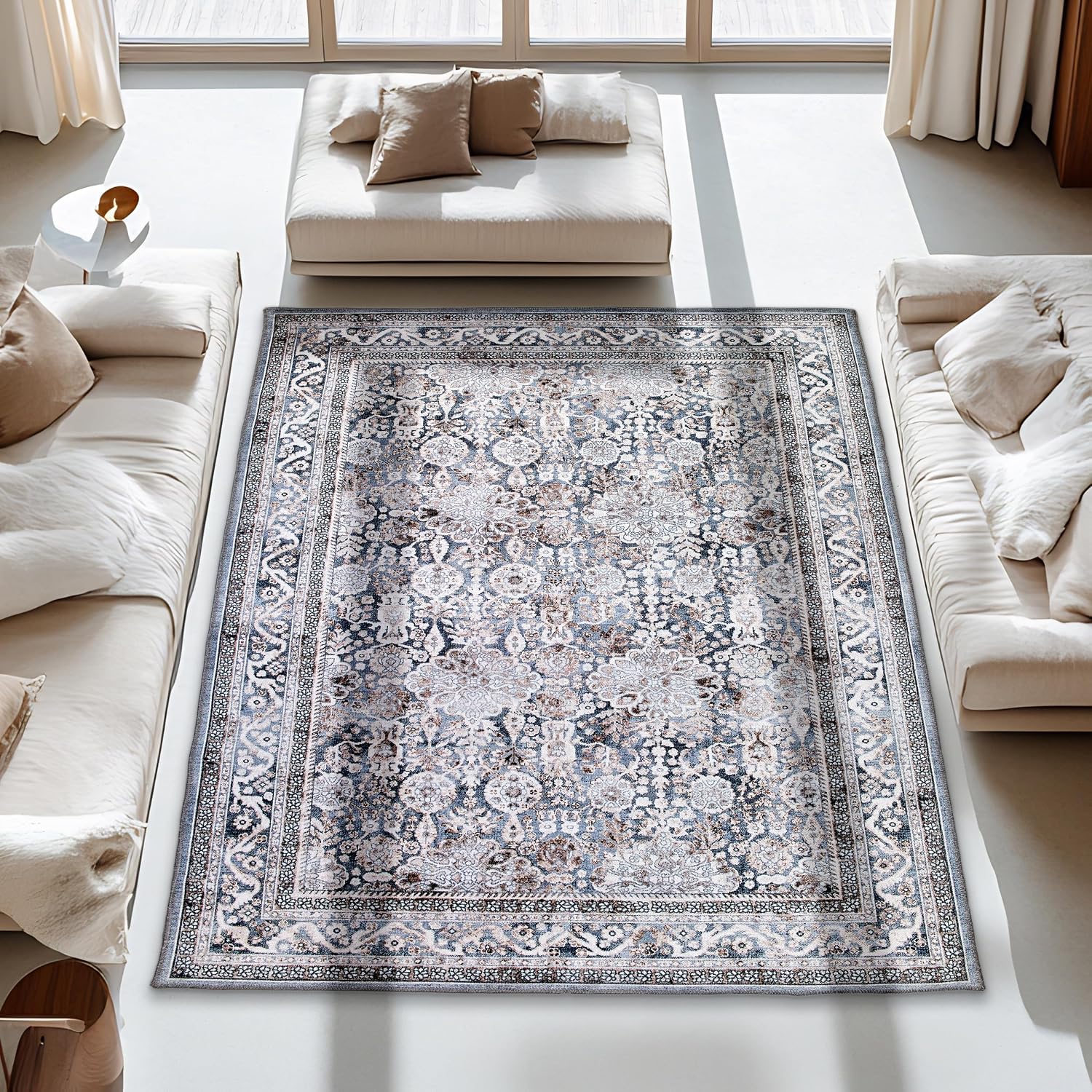 Carpido Oriental Rug Living Room Bedroom   Soft Flat Weave for Indoor   Fluffy Short Pile Rug   Modern Rug Grey 160 x 230 cm