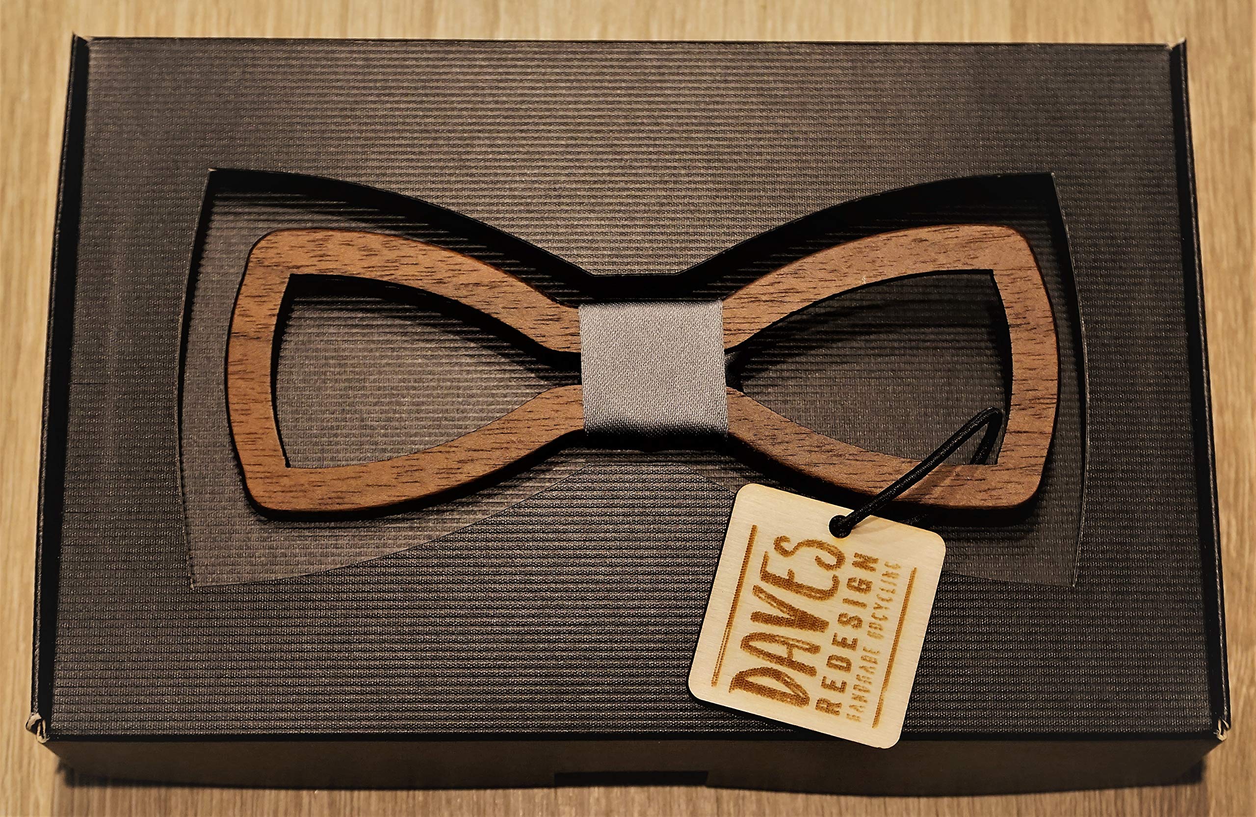 Holzfliege Männer grau mit Ausschnitt Herren-Fliege mit elegantem Stoffband handgefertigt Shabby Chic Querbinder Bräutigam Accessoires