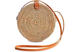 Handmade Bohemian Round Rattan Crossbody Bag for Women