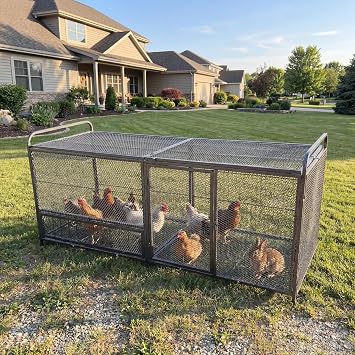 63 Inch Heavy Duty Metal Chicken Coop with Bottom Mesh Floor, Portable Chicken Cage with Feeding Door and Top Access, Outdoor Rabbit Hutch for Chickens Ducks Bunnies Quail