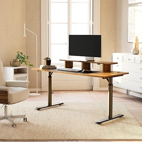Miniatura 2 de EUREKA ERGONOMIC 60 Inch Computer Desk Manual Adjustable Height Standing Desk, Home Office Desk with Monitor Stand Shelf Led Lights Strips, Computer