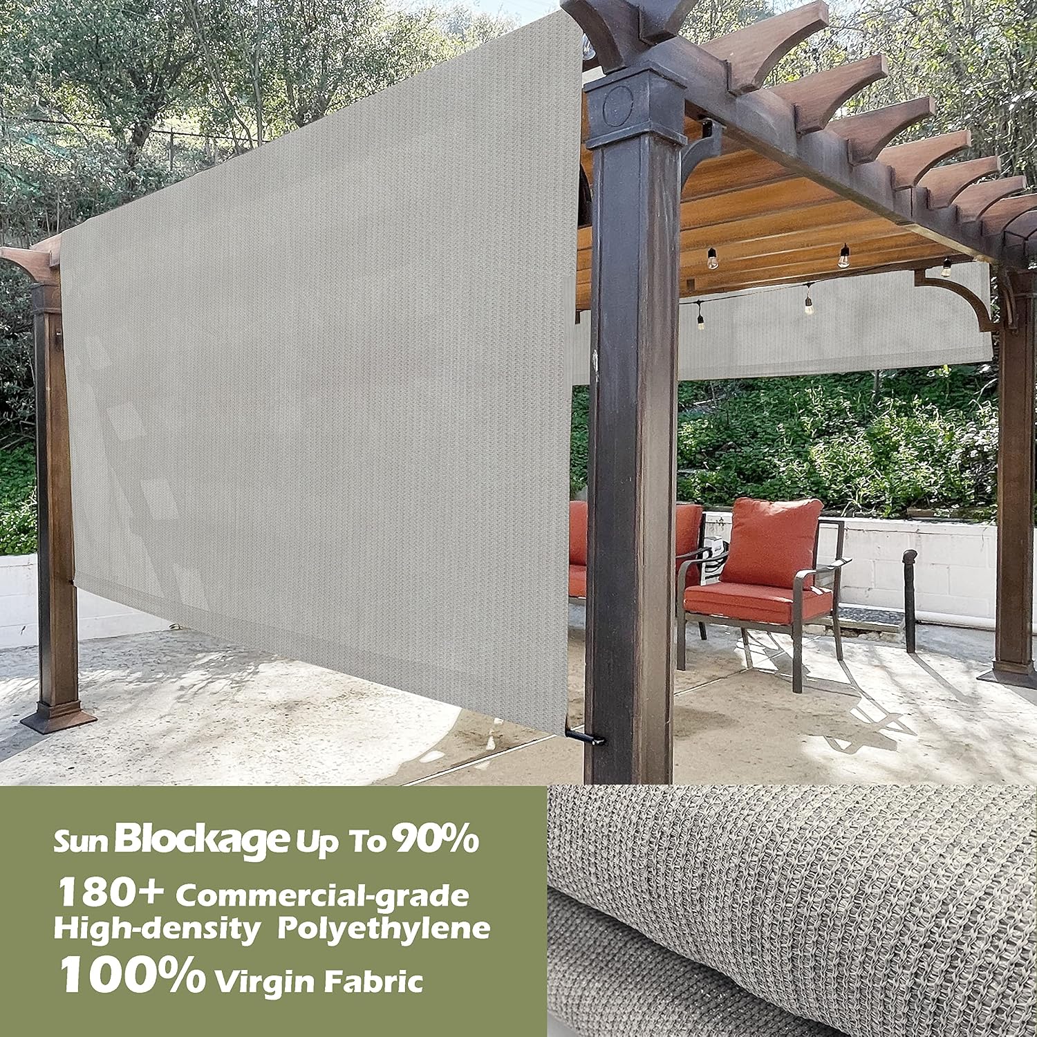 Alion Home Custom HDPE Permeable Canopy Sun Shade Cover Replacement with Rod Pockets for Pergola (14' x 8', Smoke Tan)