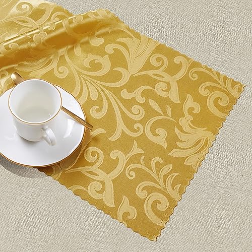 Miniatura 6 de Manyshofu Camino de mesa de satén morado de 5 piezas, 12 x 108 pulgadas, estampado jacquard de damasco para banquetes, bufé de chef, cena,