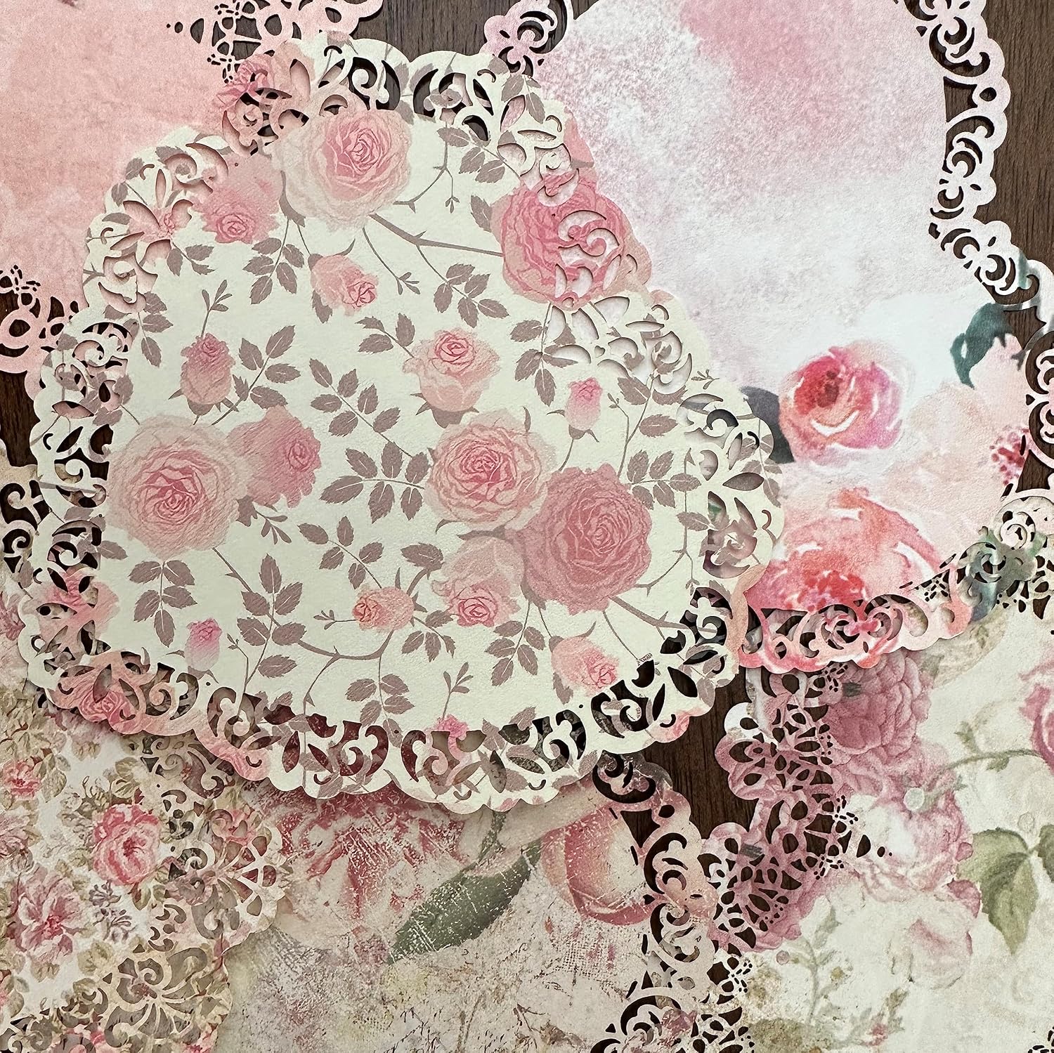 XERE 20 Pink Lace Paper Scrapbook Supplies, Aesthetic Cute Vintage Decor for Photo Album, Sketch Book, Gratitude Journal Notebook, Scrapbook Album, Diary, Bullet Journal – Heart Paper Lace