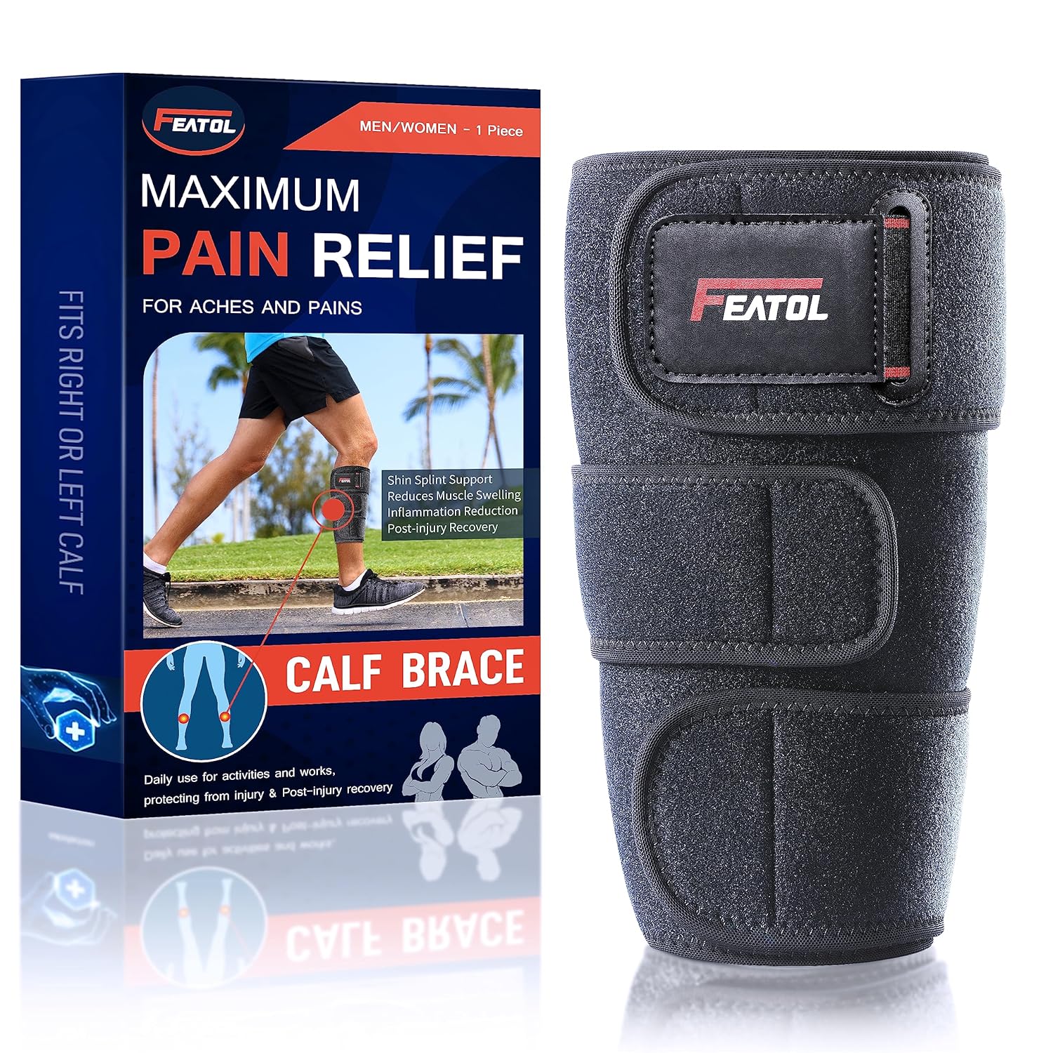 FEATOL Calf Brace, Adjustable Shin Splint Brace, Velcro