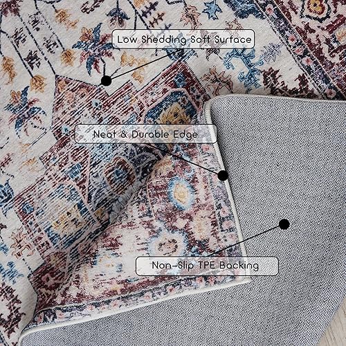 Miniatura 5 de Alfombra lavable a máquina, de 5 x 7 pies, diseño de medallón vintage, antideslizante, para sala de estar, dormitorio, resistente a las manchas,