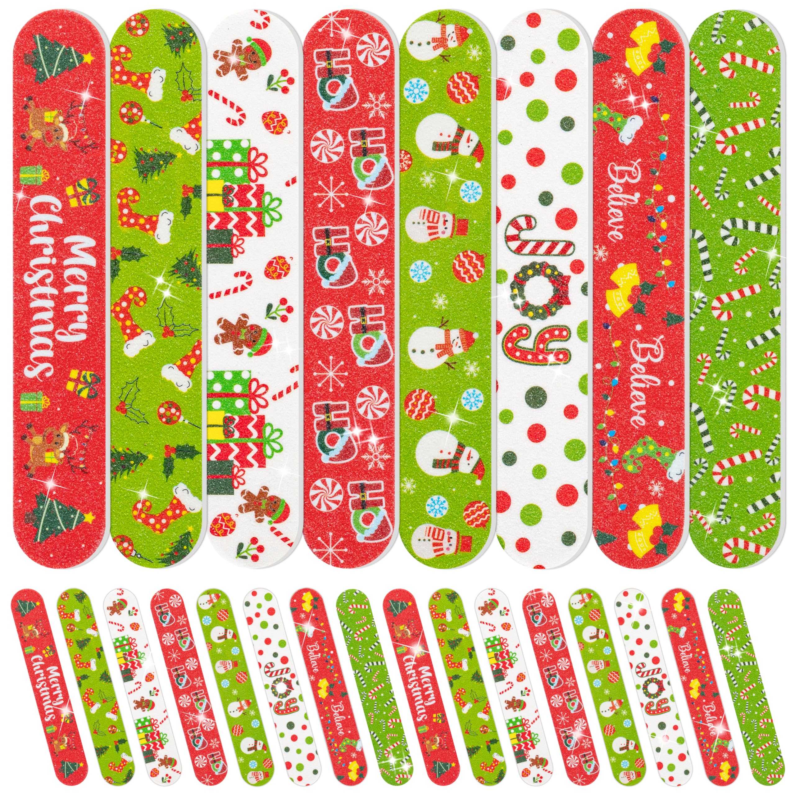 H1vojoxo Lima de uñas de Navidad a granel, 48 piezas de árbol de Navidad, muñecos de nieve, tablas de esmeril de doble cara, limas de uñas, regalos de Navidad, regalos de calcetín para empleados