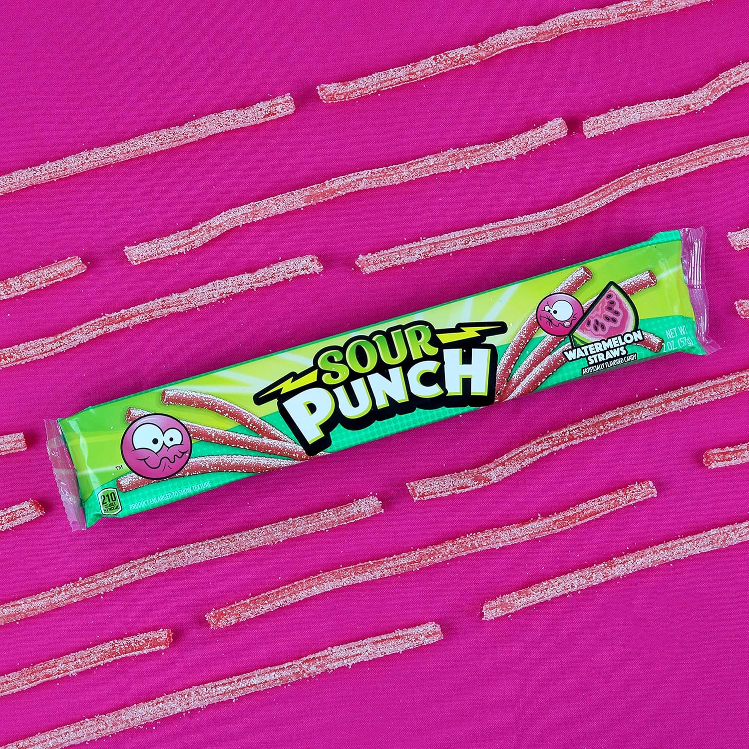 Sour Punch Straws, Watermelon Fruit Flavor, 2oz Tray (24 Pack), Soft & Chewy Candy
