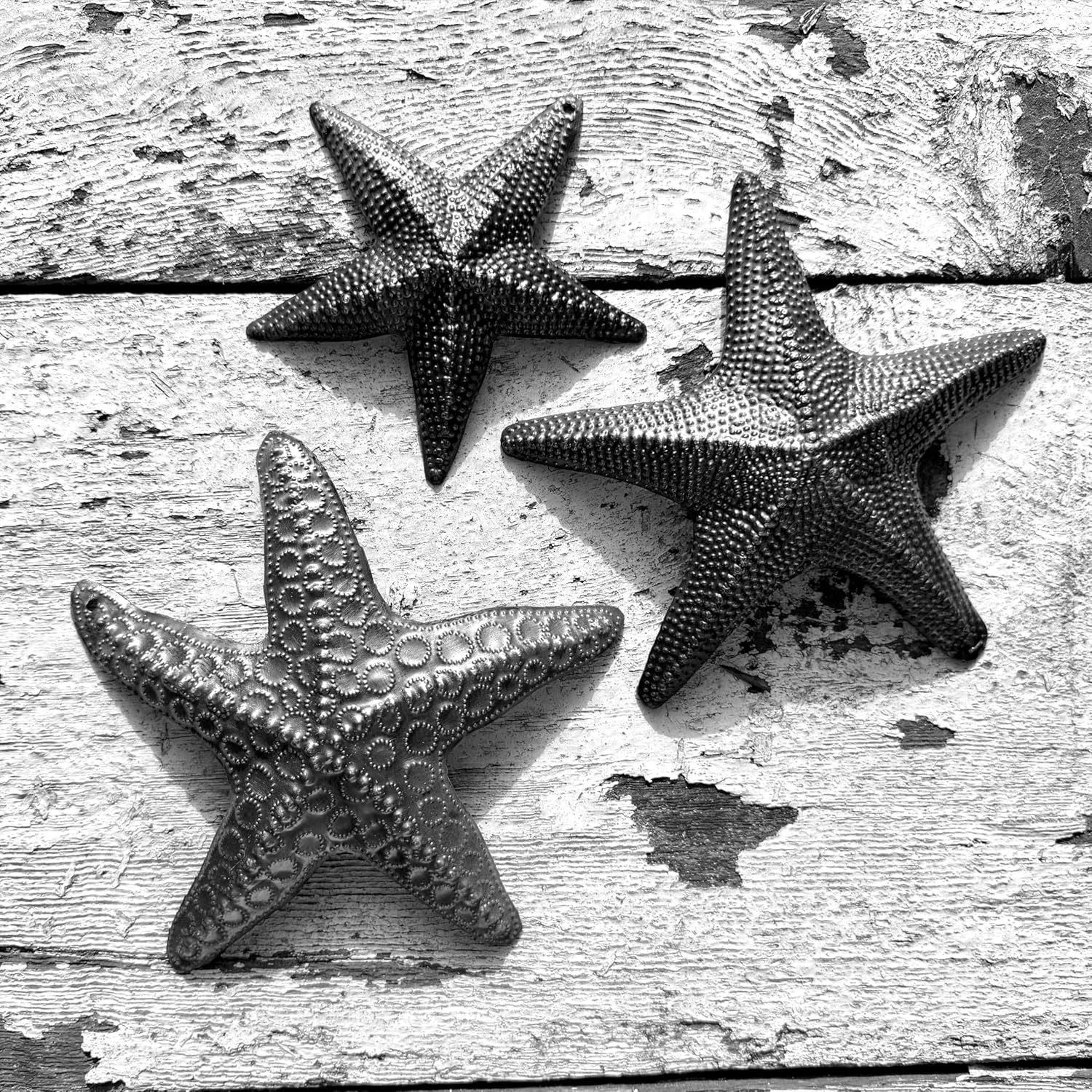 Starfish, Set of 3, Sea Life Nautical Home Decor, Recycled Wall Art 8x8 and 5x5 Inches, Haitian, Decorative, Plaque
