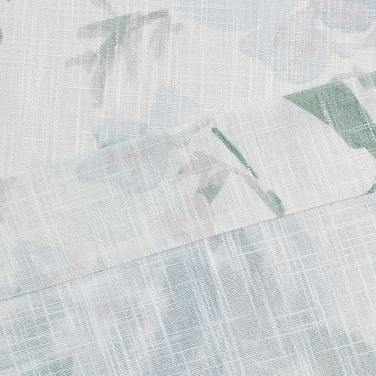 WEST LAKE Blue Cream Floral Curtains 84 Inches Long for Living Room Semi Sheer Linen Blend No See Through Bold Flower Printed Botanical Pattern Window Treatment for Bedroom Grommet 52Wx84L,2 Panels