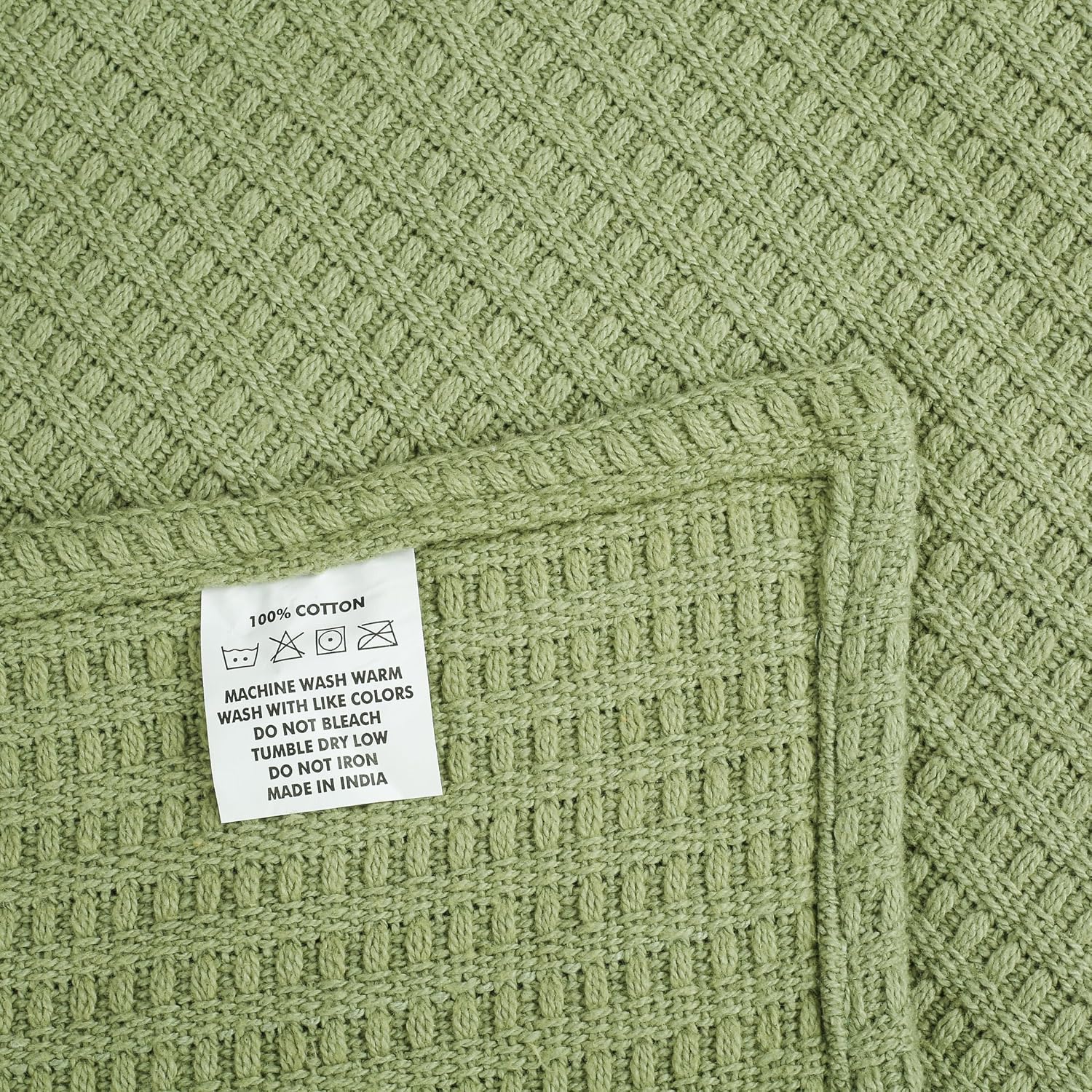 Cotton Blanket Twin Size Classic Weave Sage Green Color Soft Lightweight Breathable Throw Blankets All Season Thermal Blankets Twin Size Blankets for Bed Sofa Couch - 60 x 90 Inches