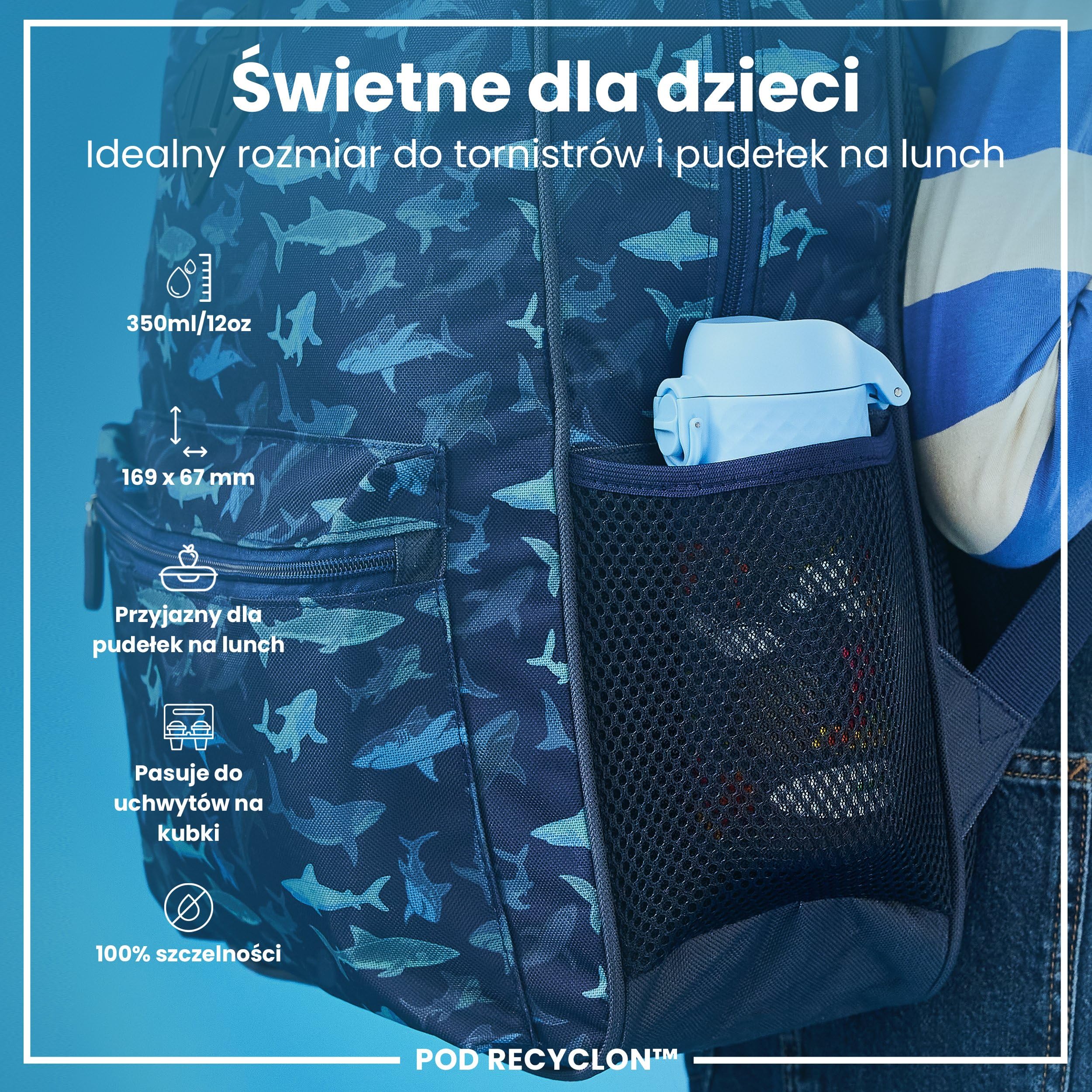 ION8 Butelka dla Dzieci, 350 ml/12 oz, Szczelna, Łatwa do Otwarcia, Bezpieczny Zamek, Można Myć w Zmywarce, Bez BPA, Uchwyt do Przenoszenia, Łatwa do Czyszczenia, Bezwonny, Safari