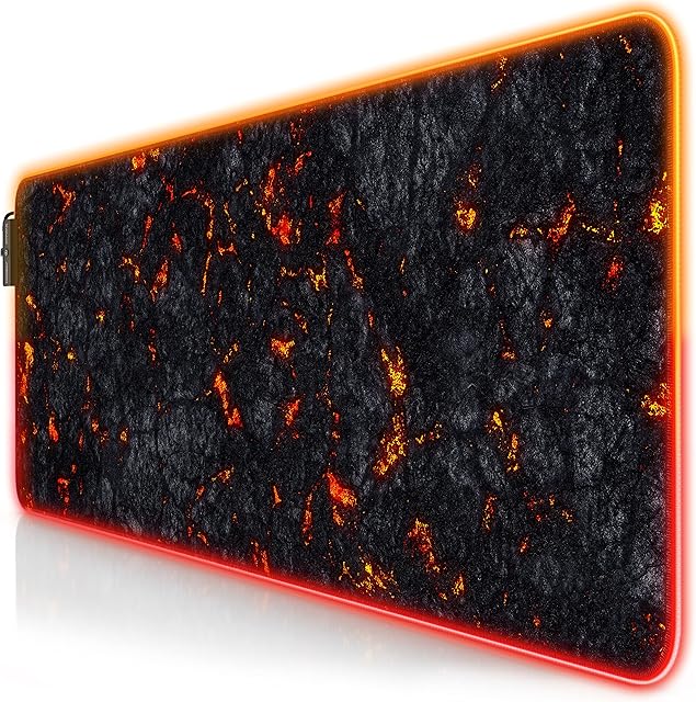 TITANWOLF XXL RGB Gaming Mouse Mat Pad - 800x300mm - XXXL Extended Large LED Mousepad - 11 Multi colors and effect modes - Non Slip Rubber Base - Computer Keyboard Mice Mat for Macbook PC - Lava