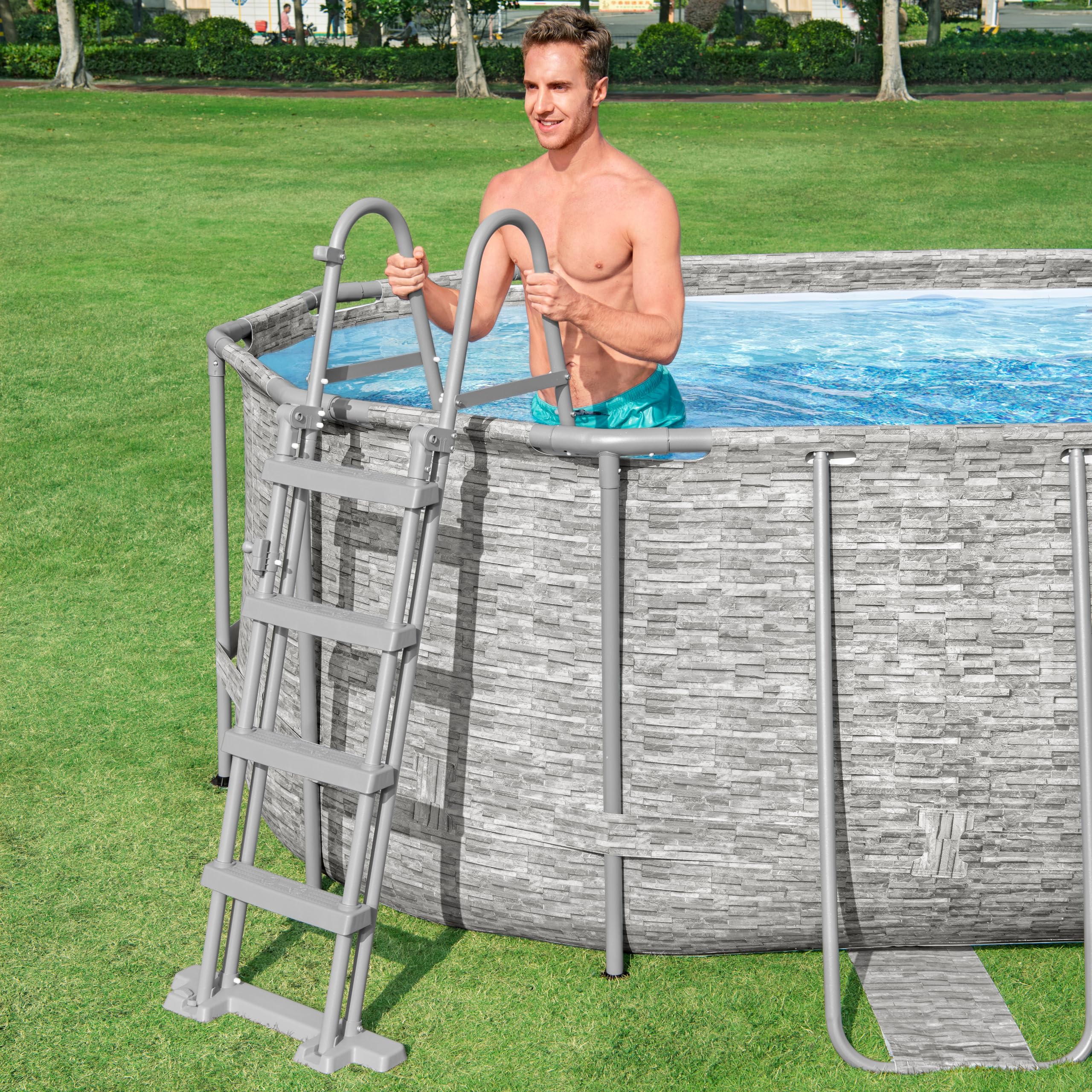 Bestway 56716-7 Set piscina fuori terra ovale Steel Pro MAX Splashview - 5,49 m x 2,74 m x 1,22 m, grigio effetto pietra