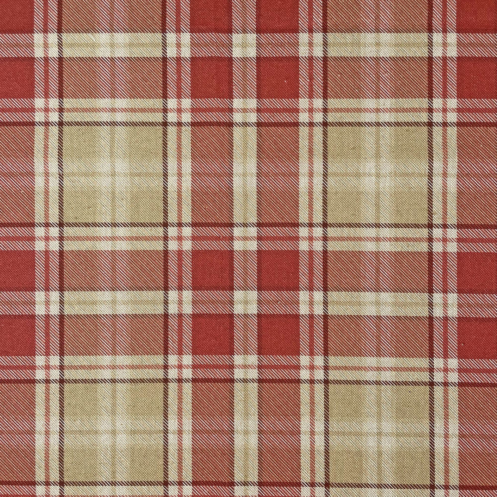 Highland Tartan Checked Cotton Rich Linen Fabric for Curtain Blinds Craft Bags Sewing Quilting Patchwork & Upholstery | 55" - 140 cm Wide (Per Metre, Red)