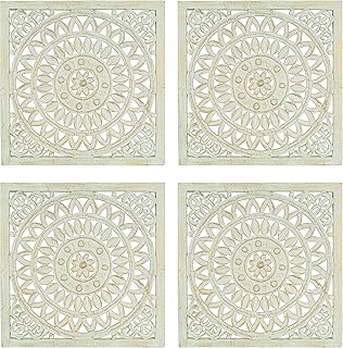 Sponsored Ad - Wooden Designer Wall Hanging Plaques/Wall Plaque Wall Décor Plaques Set of 4-16x16 Inch - Greenish Gold, El...