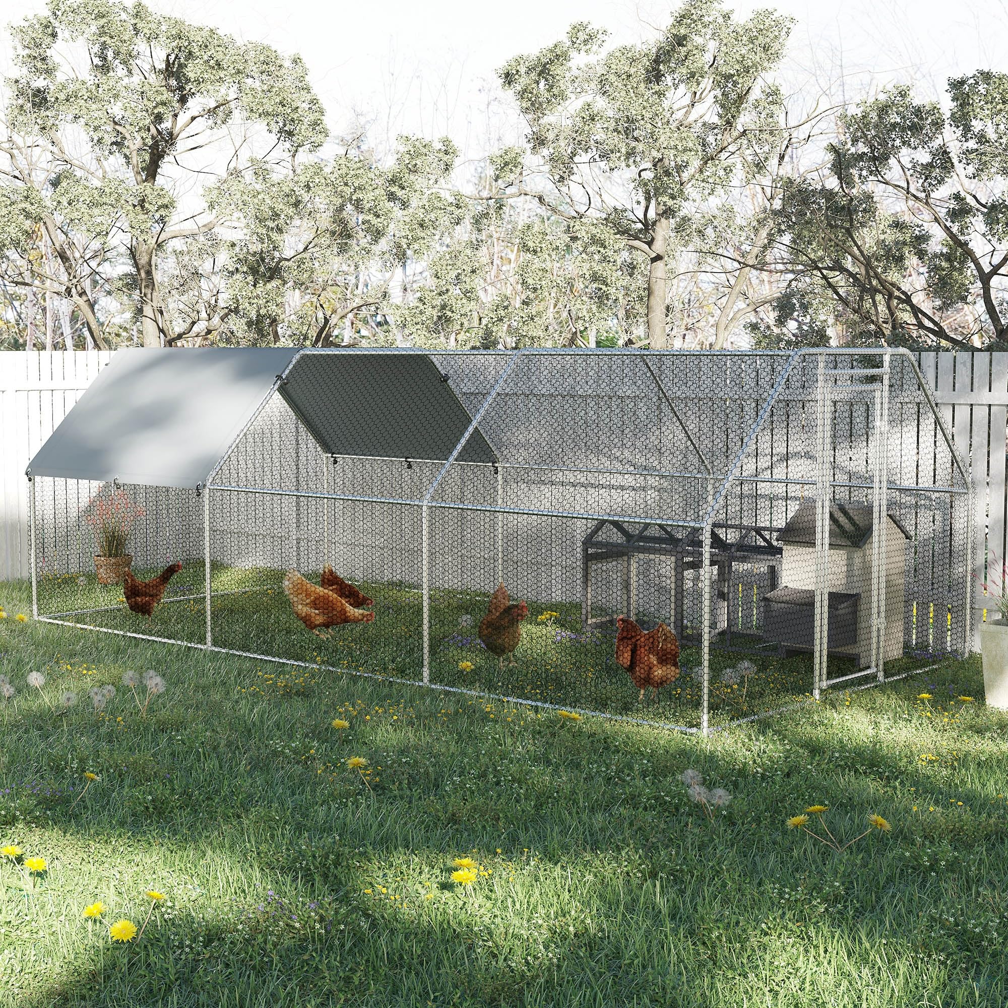 Pawhut Recinto Gabbia per Galline in Metallo Galvanizzato Impermeabile, Pollaio con Porta e Copertura Oxford, 280x570x195cm