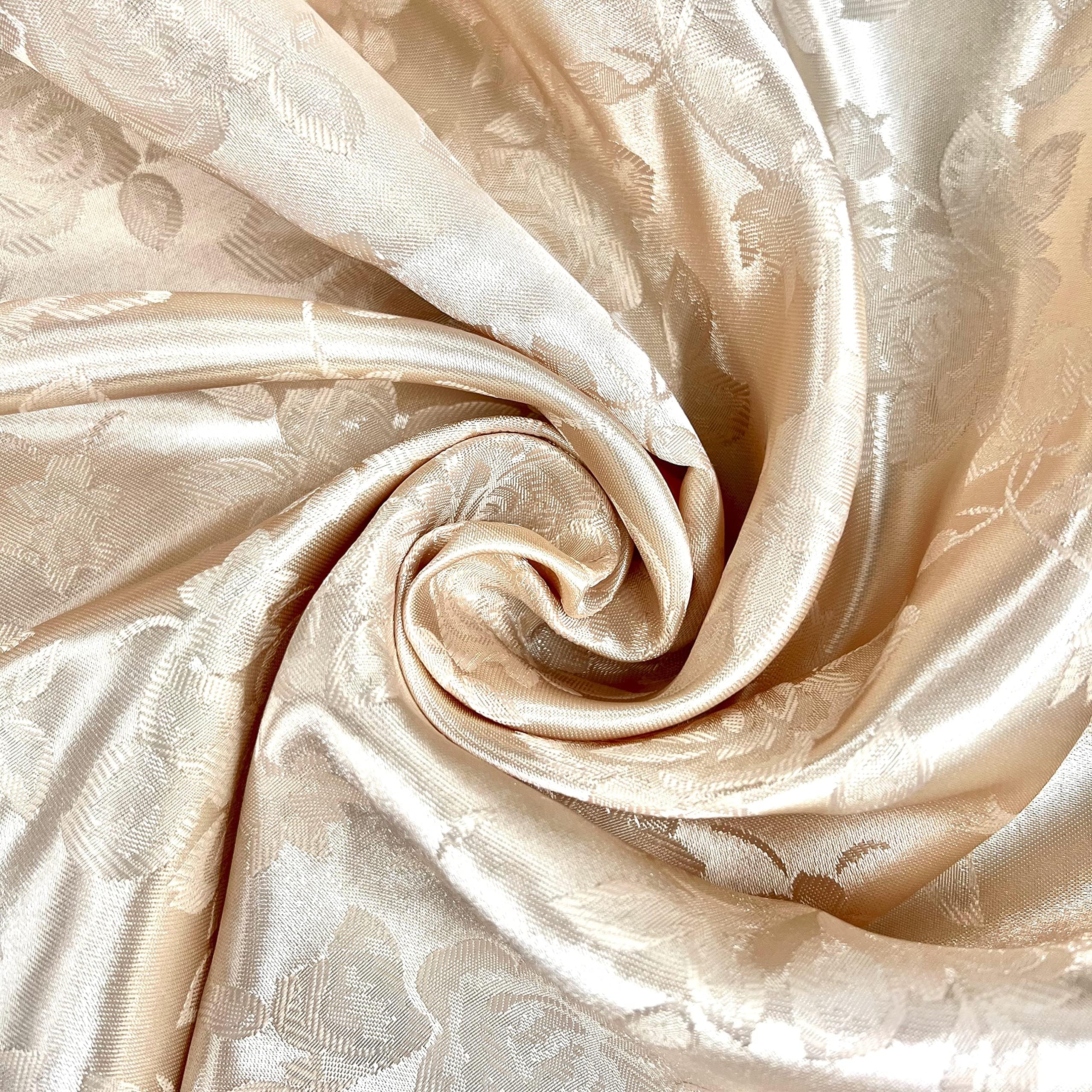 Kayla Beige Polyester Floral Jacquard Brocade Satin Fabric by The Yard - 10004