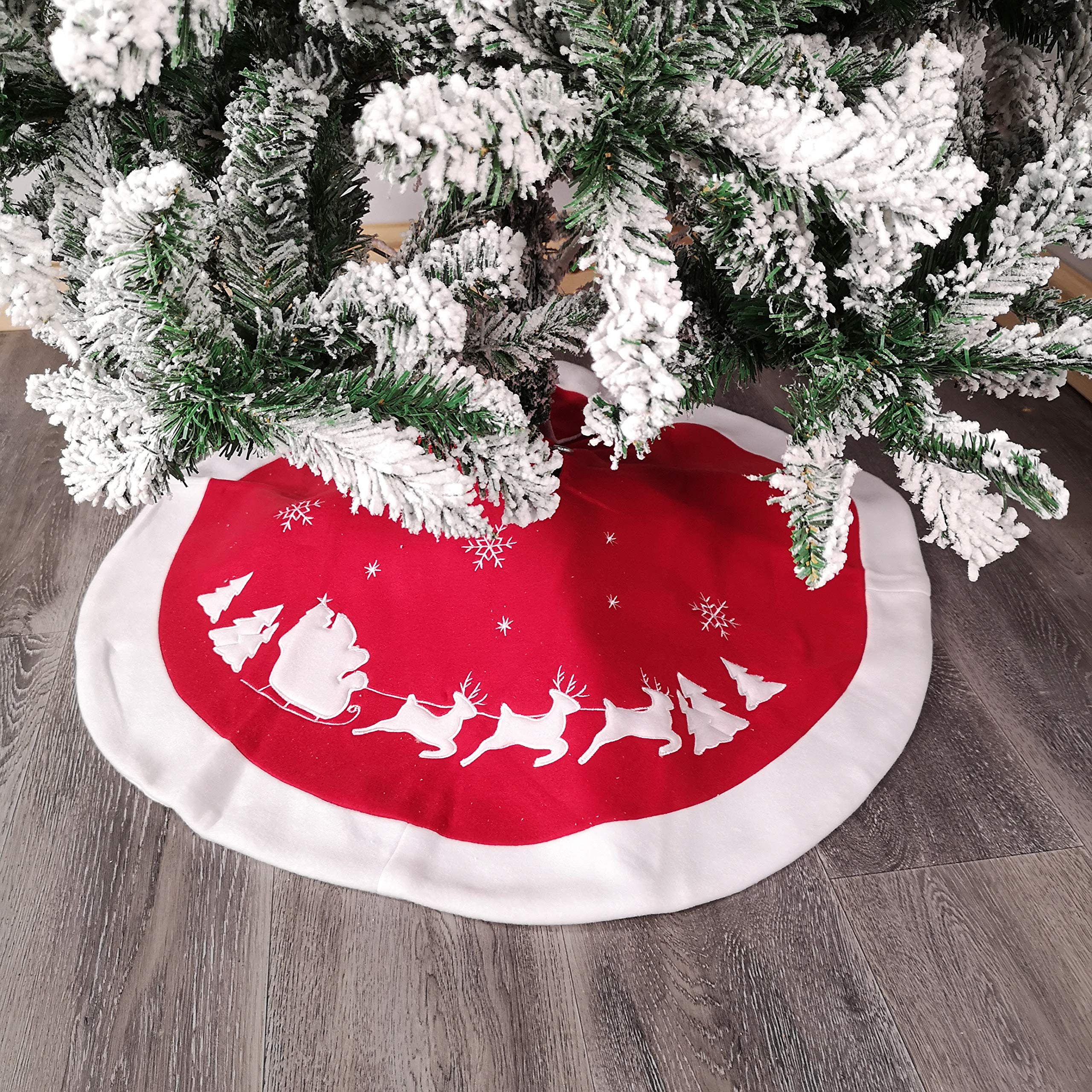 Premier Red Luxury Christmas Tree Skirt With Santa & Sleigh