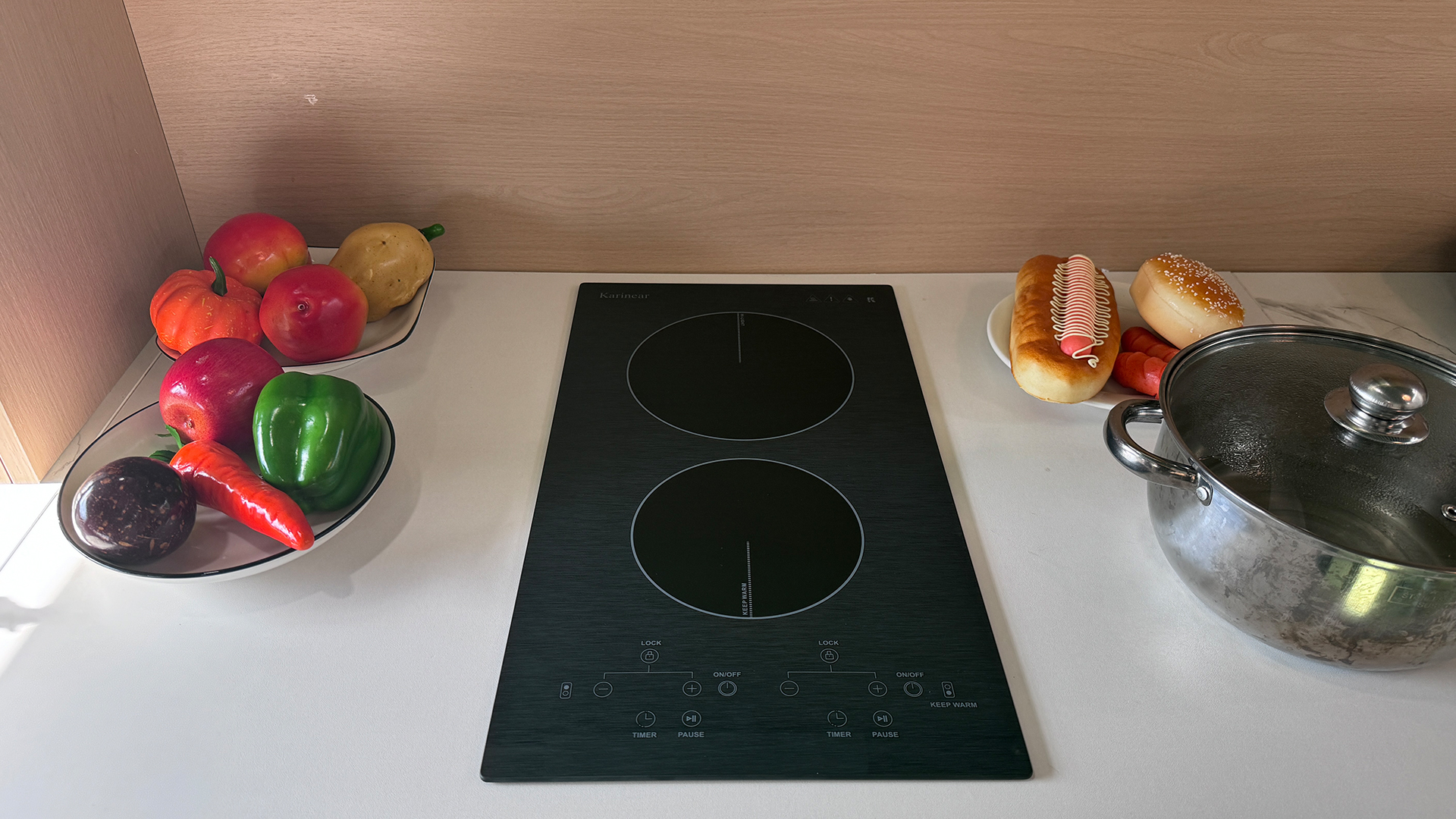 Image of Karinear 2 Burner Electric Cooktop 110V, 12 Inch Countertop & Built-in Electric Stove Top, Plug-in Ceramic Cooktop with Child Safety Lock, Timer, Pause, Smooth Glass Surface with Beautiful Pattern(A)