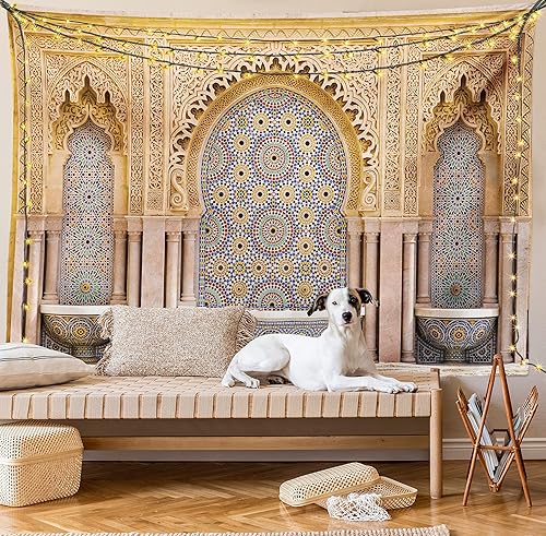 Miniatura 8 de Ambesonne Tapiz marroquí, típica fuente marroquí de azulejos en la ciudad de Rabat cerca de la torre Hassan, decoración de tela para colgar en la