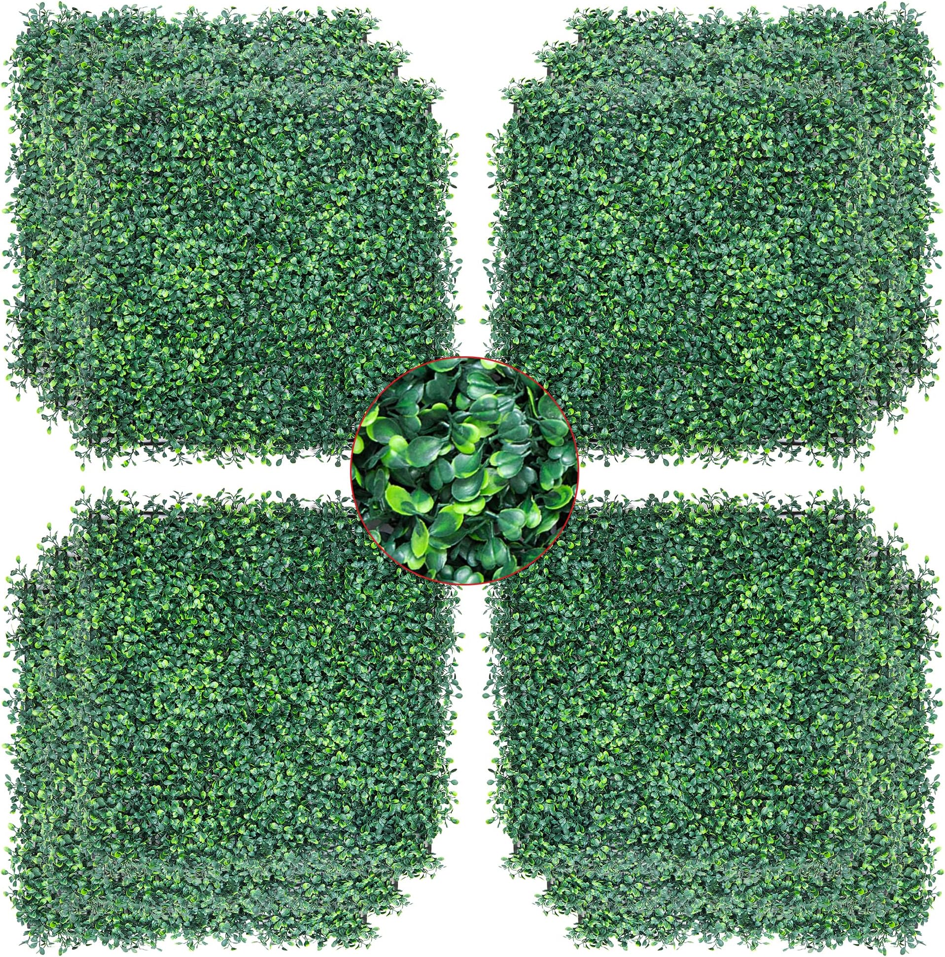 Artificial Boxwood Hedge Panels for Wall Backdrop, Divider Screen, Privacy Fence, Party Decor 20” x 20” Set of 12 Faux Greenery Fake Grass Garden Turf Foliage Tile Mats for Indoor, Outdoor Decoration