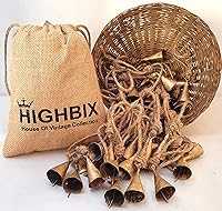 Vista 13 de HIGHBIX Campanas de vaca de metal de estaño rústico vintage de 1.6 in, hechas a mano, con cuerda de yute (30 unidades, cilindro)