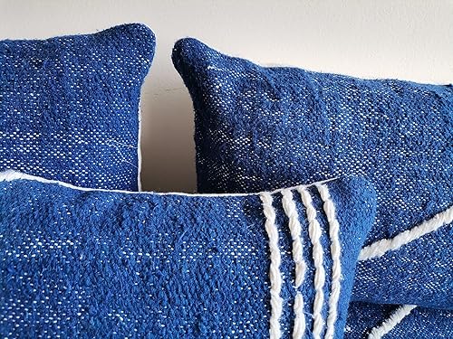 Miniatura 3 de FoamRush Sofá marroquí de 6 x 28 x 48 pulgadas, cuerda texturizada tejida azulcrema con espuma de alta densidad, sofá biplaza sin brazos, sofá de