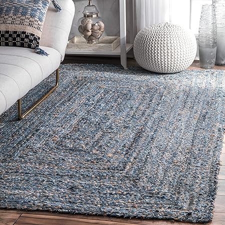 Amazon.com: nuLOOM Eliz Braided Denim and Jute Area Rug, 6' x 9', Blue ...
