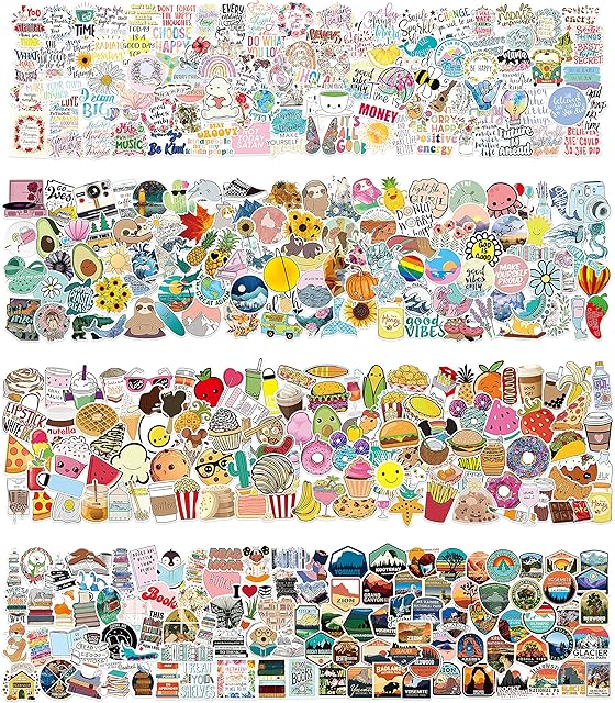 400 Mixed Sticker Pack Cute Aesthetic Scrapbook Labels Stickers Laptop Skateboard Water Bottle Computer Skate Phone Pad Bike Guitar Vinyl Waterproof Art Stickers for Adult Teens Children