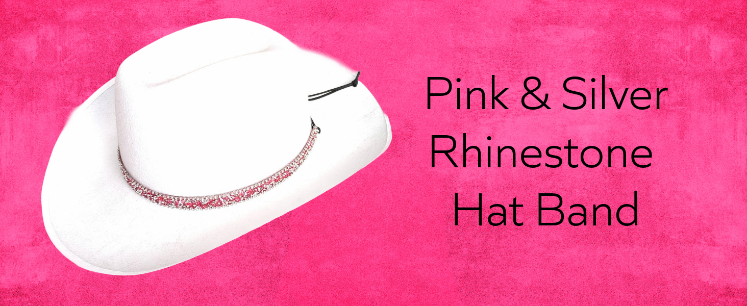 Pink Crystal Rhinestone Cowgirl Hat Band Jewelry Adjustable Size Rhinestone Pink Straw Western Hat – Bullhide Ladies Cowboy Hat main image 4