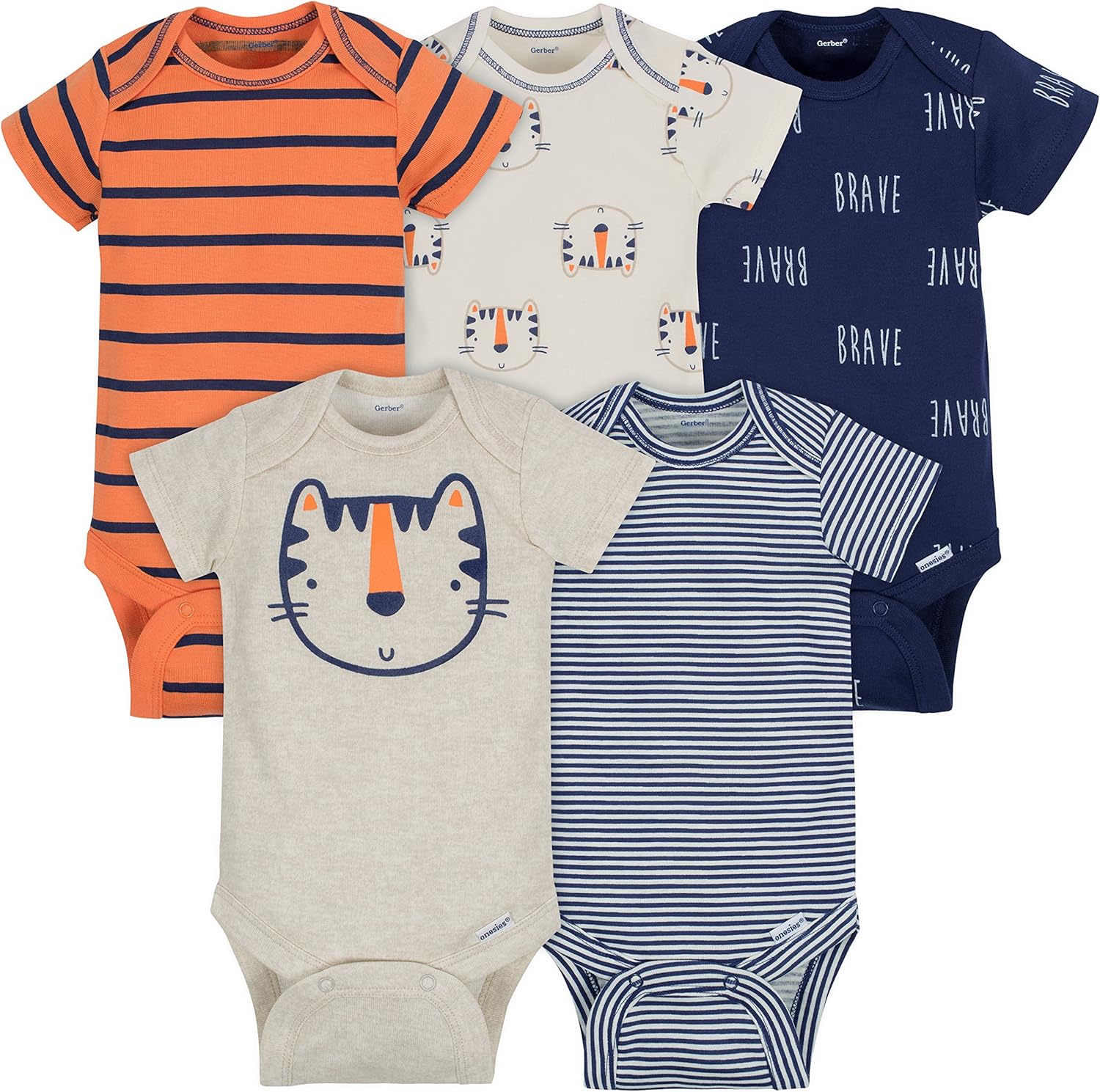Gerber Baby 5 Pack Onesies, Tiger, 3-6