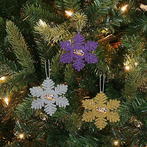 Miniatura 2 de FOCO NCAA - Árbol de Navidad unisex para adultos, paquete de 3 unidades, diseño de copos de nieve