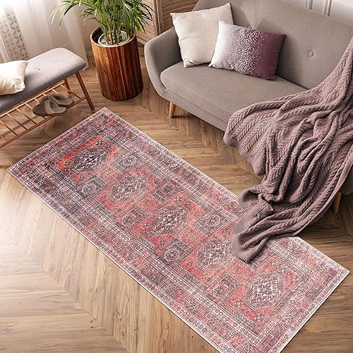 Adiva Rugs Alfombra lavable a máquina para sala de estar dormitorio cuarto de baño cocina impresión persa vintage decoración del hogar decoración