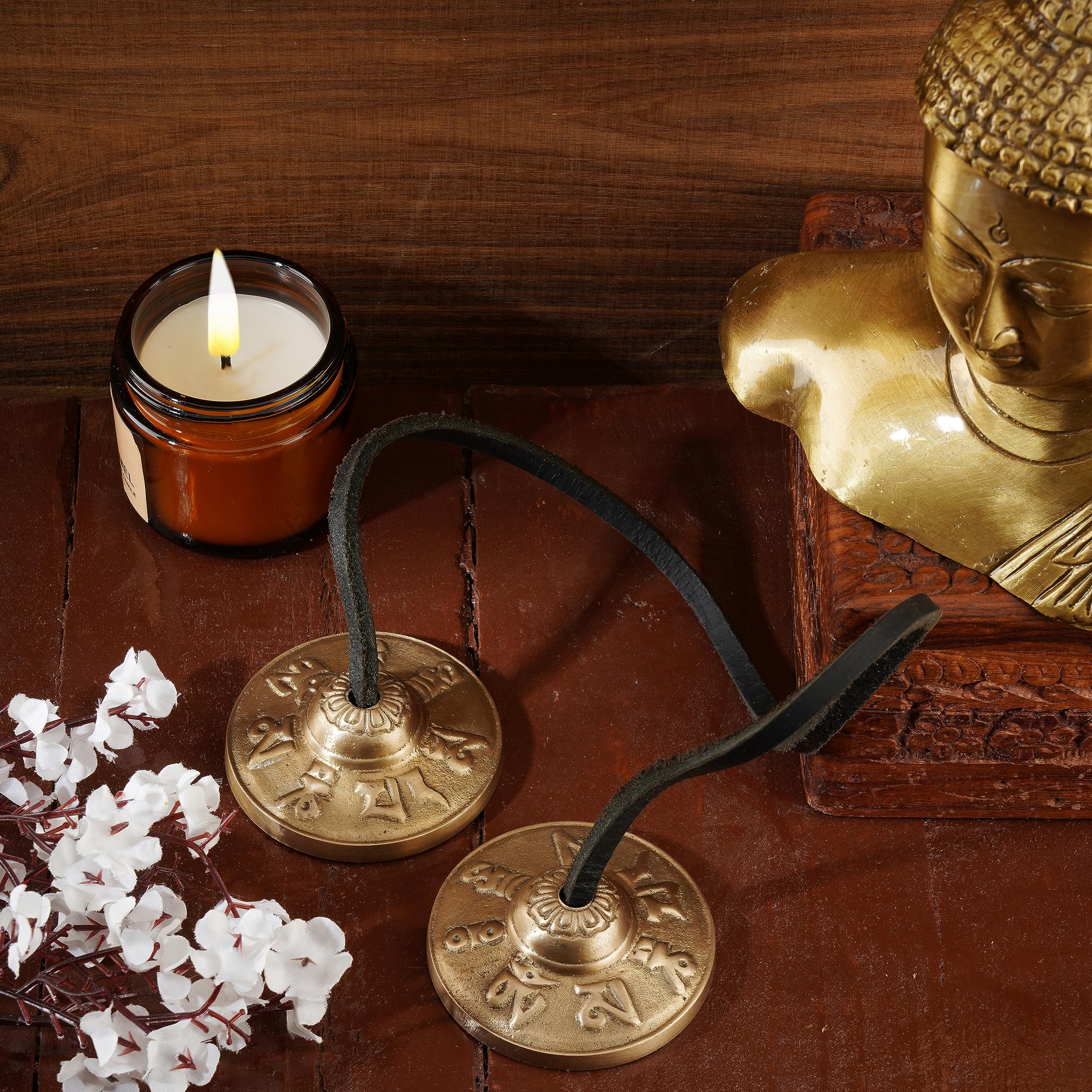 Ajuny Tibetano Tingsha Piatti Campane Meditazione Buddista Yoga Campana OM Mane Padme Hum Simboli Manjira in Rilievo Regali Spirituali