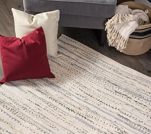 Miniatura 2 de DII Chindi Home Collection Alfombra de trapillo de área multicolor tejida a mano, 4 x 6 pies, color crema