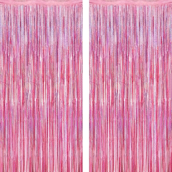 The vibrant glitter pink hue and laser-reflective finish of the ZATAYE backdrop create a festive focal point.