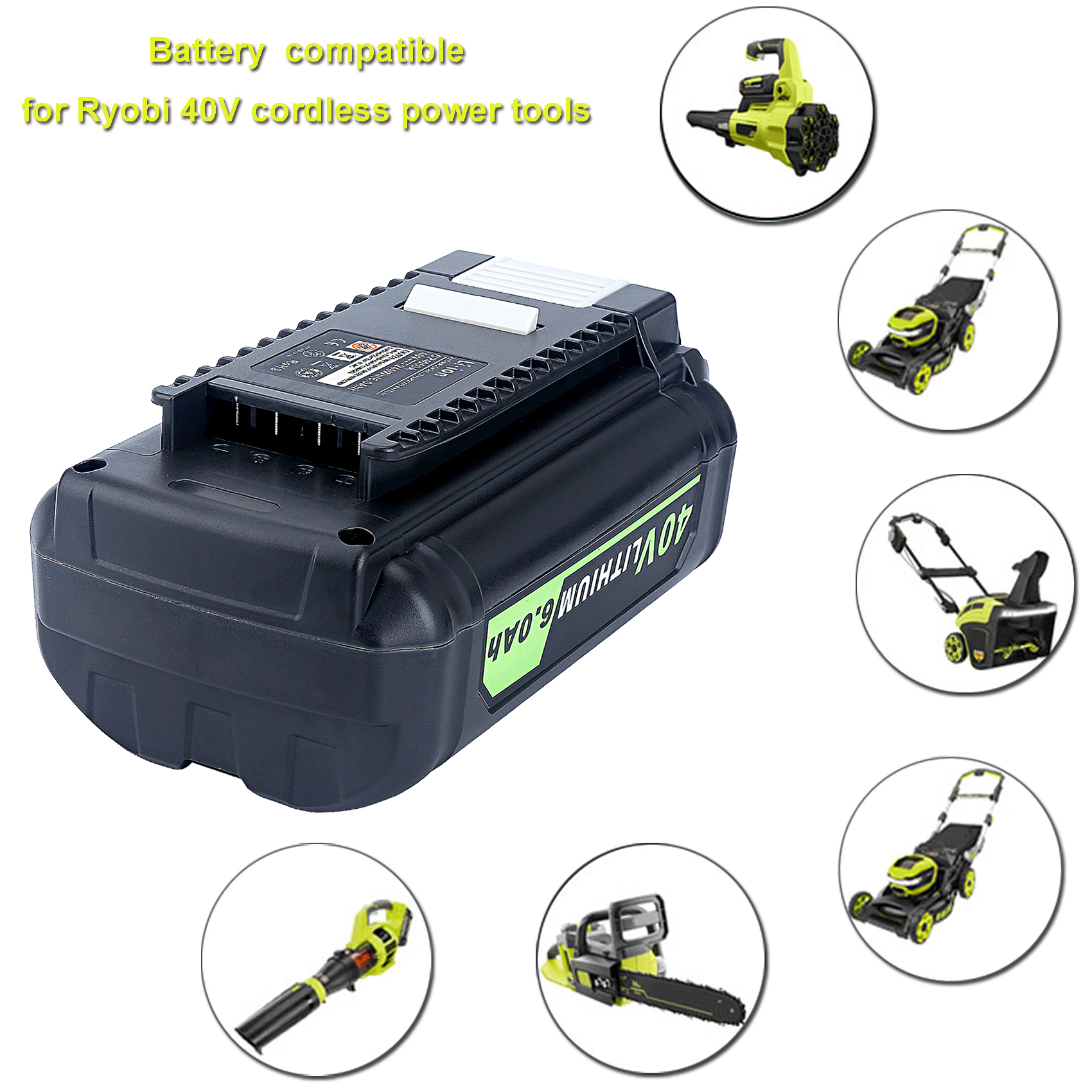 High-Capacity 40V Lithium-Ion Replacement Battery For Ryobi Tools – 6.0/8.0Ah (Fits OP4050A, OP4015)