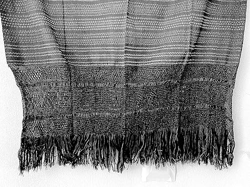 Miniatura 5 de Fine Artesanal Mexican Rebozo de Bolita (Fine cotton threads), Shawl, Pashmina, Wrap, canvas made on a colonial pedal loom, with black tips and