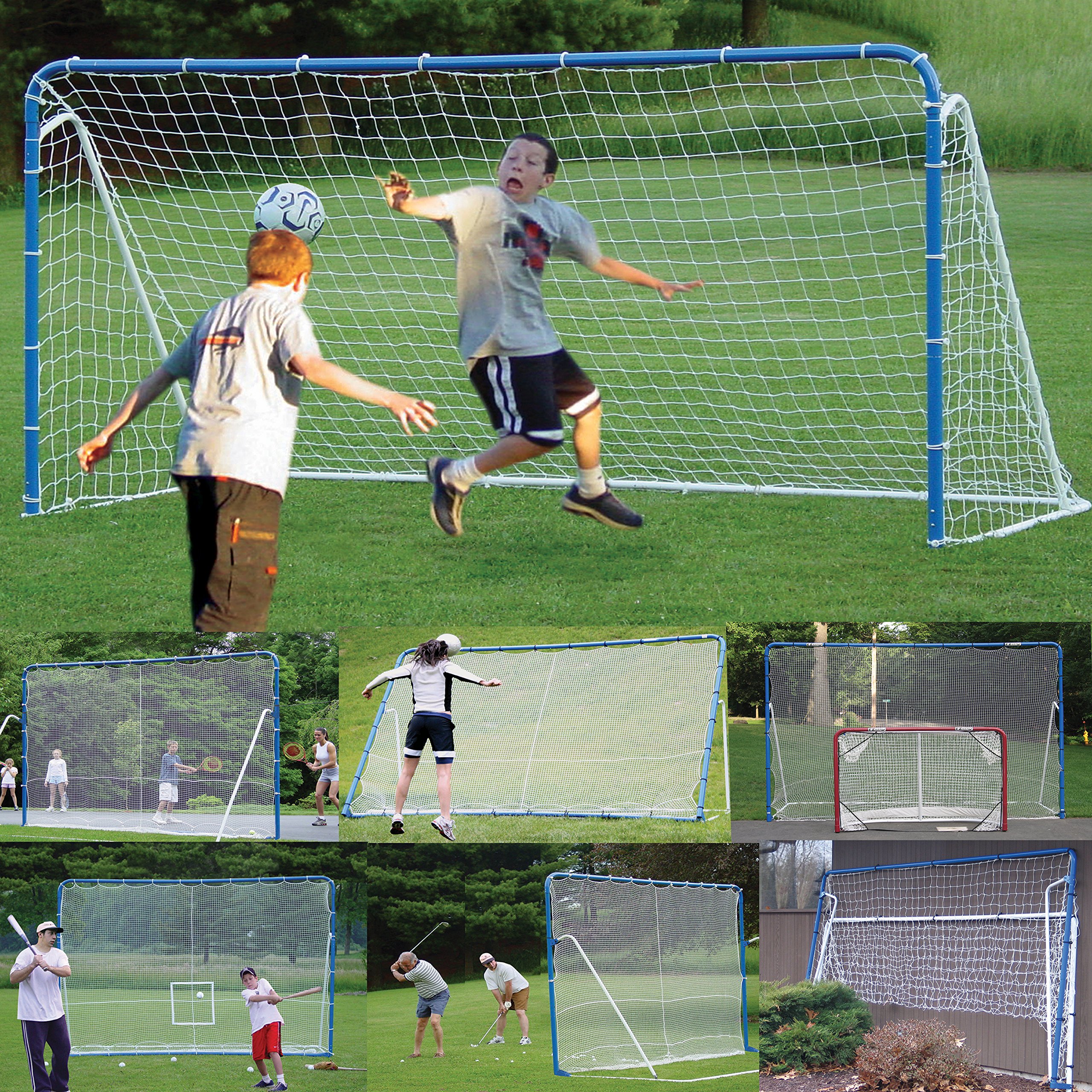 EZGoal 6-in-1 Multi-Sport Folding Tilting Backstop/Goal, Blue (Soccer, Baseball,Golf, Lacrosse, Hockey, Tennis)